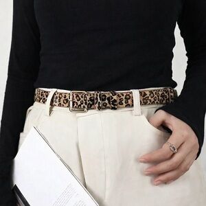 NEW Trendy Leopard Print Faux Fur Belt | Women’s Size Medium | Gold Buckle